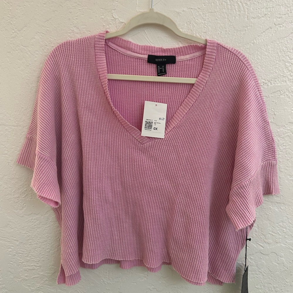 Forever 21 Plus Pink Knit V-Neck Top | Size 0X | NWT
